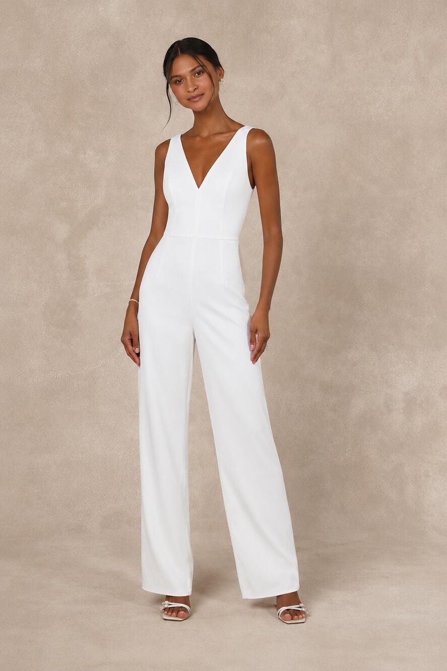 NWT Lulus Angelic Aesthetic Ivory Sleeveless Jumpsuit Party Classy Elegant Sz M